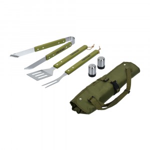 BOYSCOUT   Набор (сумка-фартук, вилка, лопатка, щипцы, солонка, перечница) / 4
