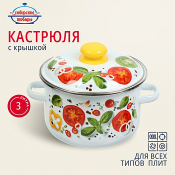 Кастрюля сталь, эмал, 3 л, с крыш, Сиб товары, Каприче, 3MD181P, индукц