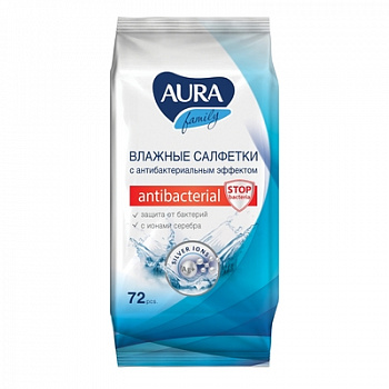 AURA Салфетки влаж. 72 шт с антибактериальным эффектом FAMILY *12*	