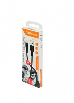 Кабель GoPower GP06L USB(A)шт. - 8pin шт. (lighting, iphone) быстрая зарядка1 м 2,4A ПВХ черный