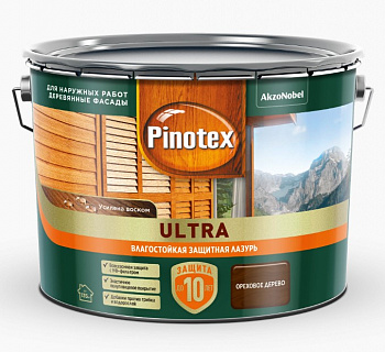 PINOTEX ULTRA лазурь защитная влагостойкая для древесины до 10 лет, ореховое дерево (9л) new