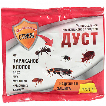 Инсектицид Дуст, от тарак,клоп,блох,мух,мурав,крыс.клещ, порошок, 100 г, Бдительный страж