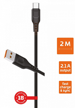 Кабель GoPower GP01T USB(A)шт. - type C шт. 1 м 2,4A ПВХ черный, 1м (1/800)