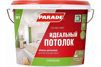 Краска акрил. PARADE W1 Идеальный потолок Бел. мат. 10л Россия