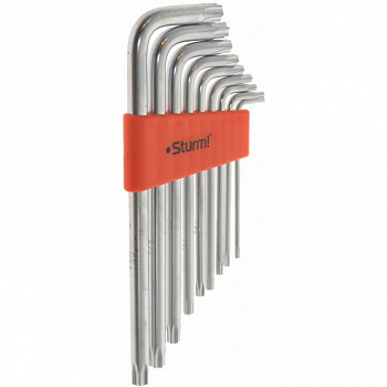 1045-04-9x9-TL Набор ключей TORX Cr-V 9шт., T9-T50, длинные, ПЛАСТИКОВЫЙ КЕЙС Sturm!