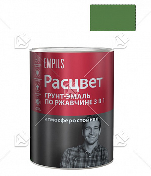 Грунт-эмаль на ржавчину 3 в 1 алкидная Расцвет глянцевая зеленая 0,9 кг.,