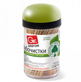 Зубочистки в баночке 200шт (кратно 24) береза, 400-003 GRIFON