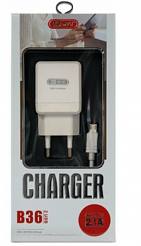 Сет. адаптер/зарядник/блок пит. 220V-5V BYZ B36, 2хUSB-А, 2.1А+кабель (AM-microBM), 1 м, белый