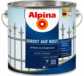 ALPINA DIREKT AUF ROST эмаль гладкая по ржавчине 9006, серебрянная, silber  (0,75л)