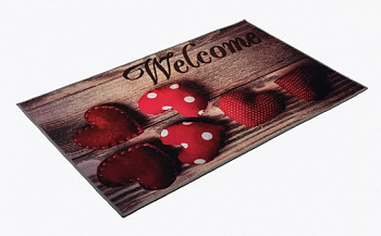 Коврик влаговпитывающий  "Velur"  50*80 см "Welcome", коллаж с сердцами, "VORTEX" / 10