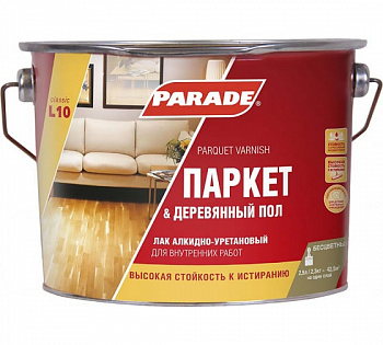 Лак паркетный алкидно-уретановый PARADE L10 Паркет & Деревянный пол П/мат 2,5л Россия
