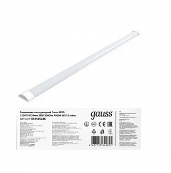 Светильник светодиодный матовый Gauss IP40 1200*76*24мм 36W 3200lm 4000K WLF-2 сталь 1/20