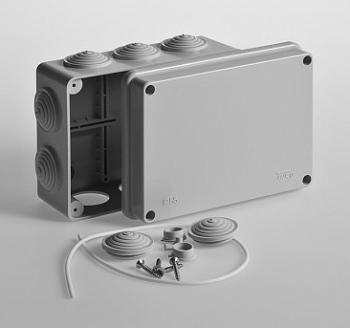 Коробка расп. для о/п, 150х110х70мм серая 10 вводов IP55 ТУСО (1/22)