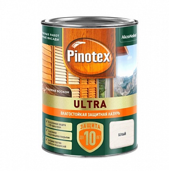 PINOTEX ULTRA лазурь защитная влагостойкая для древесины до 10 лет, белый (0,9л) new
