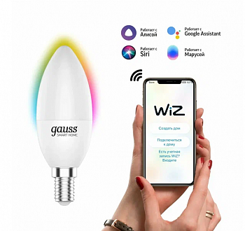 Лампа Gauss Smart Home С37 5W 470lm 2700К Е14 диммируемая LED 1/10/40