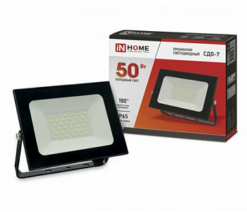 Прожектор светодиодный СДО-7 50Вт 230В 6500К IP65 черный IN HOME