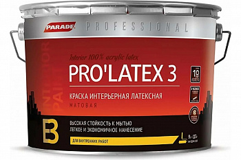 Краска латексная PARADE PRO'LATEX Е3 база С мат. 9л Россия