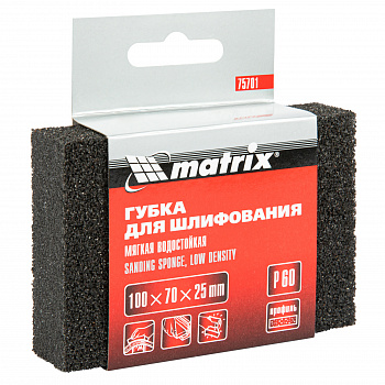 Губка для шлифования, 100 х 70 х 25 мм, мягкая, P 60// Matrix