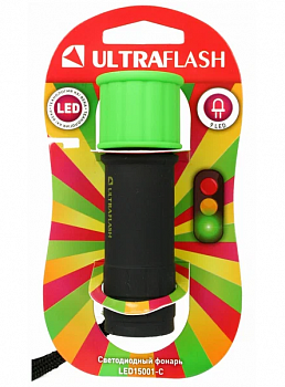Фонарь LED15001-С 3хR03 светофор, зеленый с черным 9LED Ultraflash