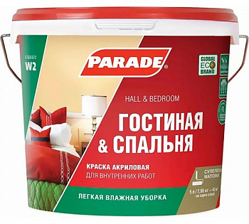 Краска акрил. PARADE W2 Гостиная & Спальня Бел. мат. 5л Россия