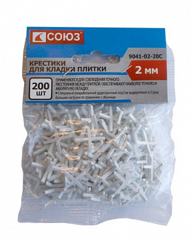 9041-02-20 Крестики для кладки плитки 2мм, 200шт, СОЮЗ