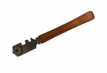 1077-AL-02 Стеклорез с ДЕРЕВЯННОЙ РУЧКОЙ, 6-ти роликовый, Sturm!