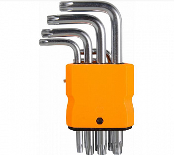 Набор угловых ключей TORX с отверстием 9 штук (T10; T15; T20; T25; T27; T30; T40; T45; T50) "РОСОМАХ
