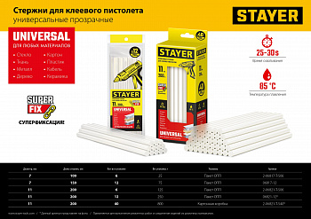 STAYER Universal, 7 х 150 мм, 12 шт, прозрачные, универсальные клеевые стержни Professional (06817-1