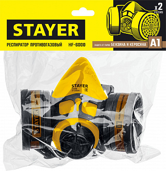 STAYER  HF-6000, два фильтра A1 в комплекте, респиратор противогазовый, Professional (11175)