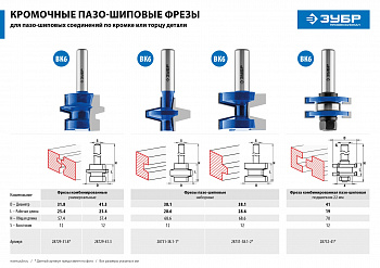 Фреза пазо-шиповая наборная, D= 38,1мм, рабочая длина-28,6мм, хв.-12 мм, ЗУБР Профессионал