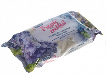 Влажные салфетки 60шт/уп. освежающие, с антиб. эфф. AURA Tropic cocktail 93974 (Коттон Клаб)арт.1038