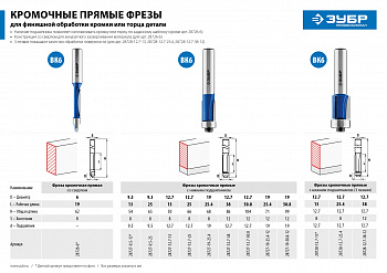 Фреза кромочная с нижним подшипником(3 лезвия), D= 12,7мм, рабочая длина-38мм, хв.-12мм, d-12,7мм, З