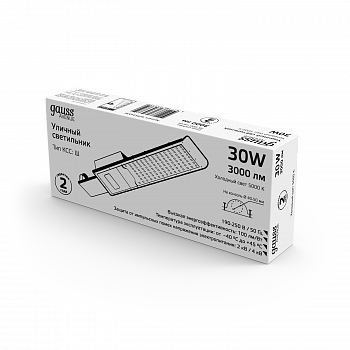 Светильник уличный Gauss Avenue 30W 3000lm 5000K 190-250V IP65 316*130*57мм черный КСС "Ш" LED 1/20