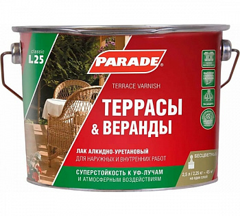 Лак алкидно-уретановый PARADE L25 Террасы & Веранды Матовый 2,5л Россия