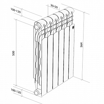 Радиатор биметаллический Royal Thermo Revolution Bimetall 500 – 6 секц.