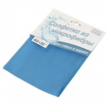 Салфетка бытовая для стекол и зеркал, микрофибра, 35х40 см, Bossclean