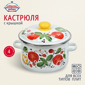 Кастрюля сталь, эмал, 4 л, с крыш, Сиб товары, Каприче, 3MD201P, индукц