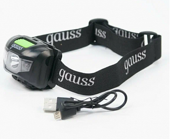 Фонарь налобный Gauss модель GFL405 3W 130lm Li-ion 600mAh LED 1/12/72