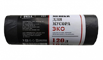 МЕШКИ ДЛЯ МУСОРА "ЭКО" 120 Л  РУЛОН 10 ШТ. (24 МКМ) (1/30) КОНЦЕПЦИЯ БЫТА