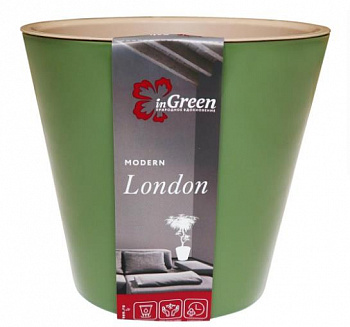 Горшок для цветов пластик, 1.6 л, 16х16 см, олив, InGreen, London, ING6204ОЛ	