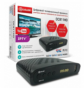 Тюнер эфирный цифровой DC811HD (DVB-T2 + DVB-C, Dolby Digital) дисплей