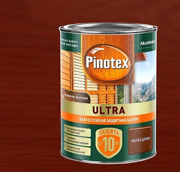 PINOTEX ULTRA лазурь защитная влагостойкая для древесины до 10 лет, красное дерево (0,9л) new