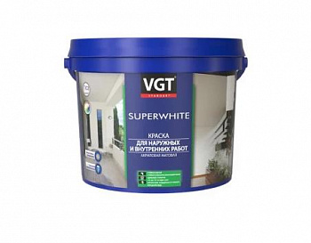 VGT SUPERWHITE ВД-АК-1180 КРАСКА СУПЕРБЕЛАЯ для наружных и внутренних работ, матовая (1,5кг)