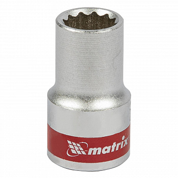 Головка торцевая, 12 мм, 12-гранная, CrV, под квадрат 1/2", хромированная// Matrix