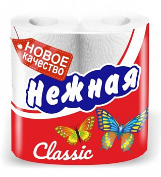 Туалетная бумага 2 слоя 4 рулона  Классическая Нежная