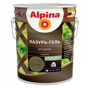 ALPINA лазурь-гель для дерева шелковисто-матовый, черный (10л)