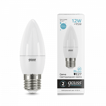Лампа Gauss Elementary Свеча 12W 950lm 4100K E27 LED 1/10/100