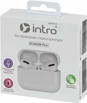 Intro BI1800W Plus вкладыши ultra slim  Bluetooth-гарнитура сенсорная, с зар. кейсом, белая  3420