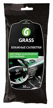 САЛФЕТКИ ВЛАЖНЫЕ ДЛЯ УХОДА ЗА ИНТЕРЬЕРОМ АВТОМОБИЛЯ (ДЛЯ ПЛАСТИКА) (1/16) "GRASS"