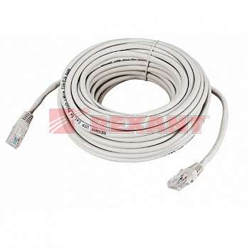 Шнур коммутационный, патч-корд, U/UTP RJ45-RJ45 CAT 5e, PVC, серый, 15м REXANT